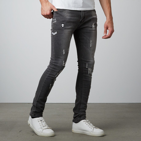 Washed Out Slim Straight Stretch Denim Pant // Grey
