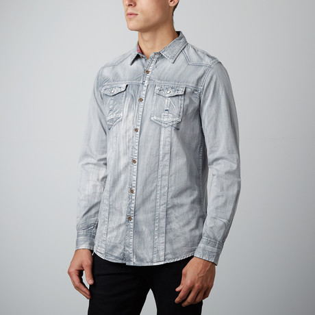 Western Edition Slim Fit Denim Shirt // Grey + Blue