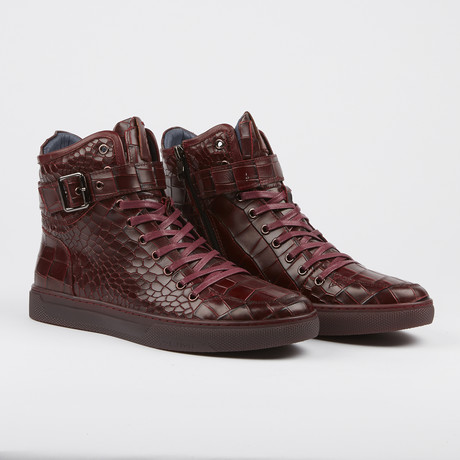 Sullivan Crocodile High-Top Sneaker // Burgundy