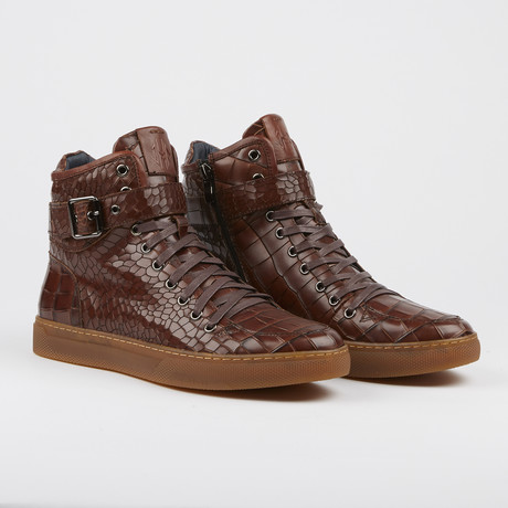 Sullivan Crocodile High-Top Sneaker // Brown