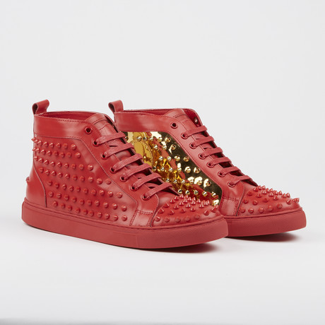 Zoo Studded High-Top Sneaker // Red