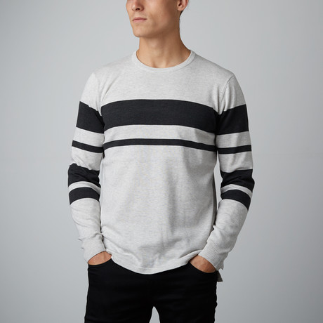 Hi Low Stripe Sweater // Light Grey