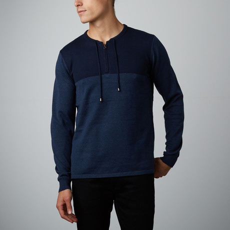 Hi Low Crew Neck Sweater With Drawcord Detail // Blue