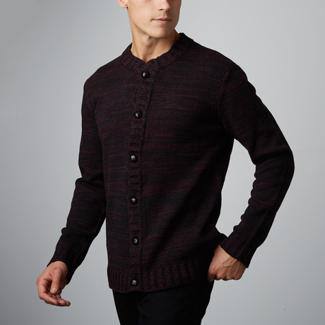 Button Down Melange Sweater // Black Burgundy