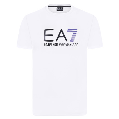 EA7 Linear Chest Logo Tee // White + Black + Royal