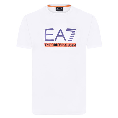 EA7 Linear Block Chest Logo Tee // White + Purple + Orange
