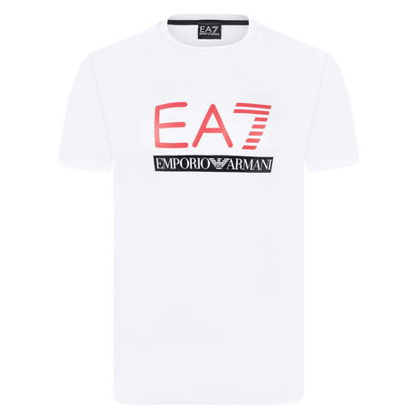 EA7 Linear Block Chest Logo Tee // White + Red + Black