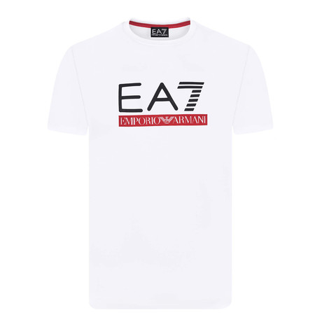 EA7 Linear Block Chest Logo Tee // White + Black + Red
