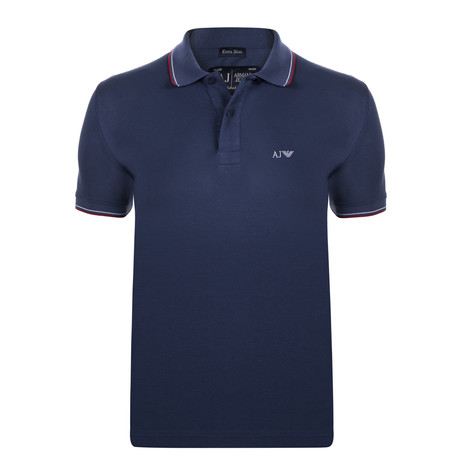 Contrast Trim Embroidered Logo Polo // Navy + White