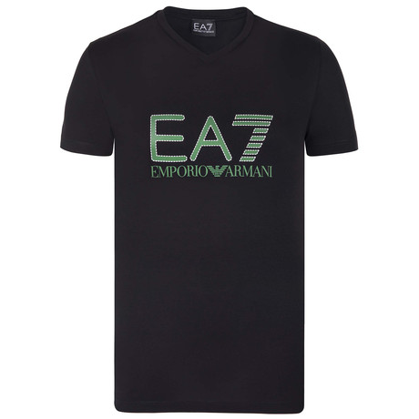 EA7 Linear Chest Logo Tee // Black + Green