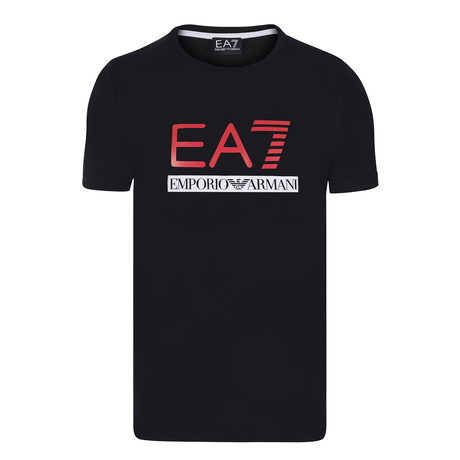 EA7 Linear Block Chest Logo Tee // Black + Red + White