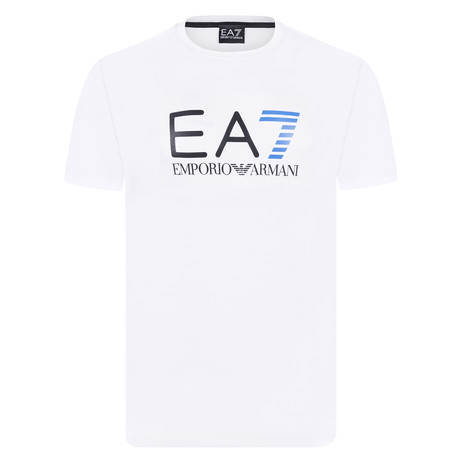 EA7 Linear Chest Logo Tee // White + Black + Blue