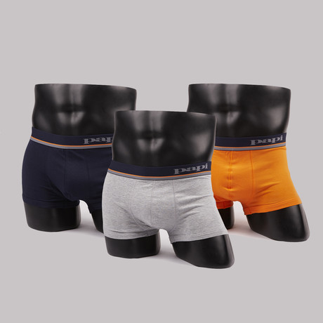 Solid Brazilian Trunks // Vibrant Orange + Heather Grey + Navy // Pack of 3