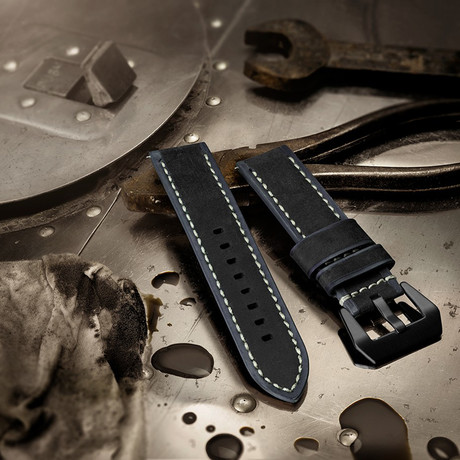 Aeromeister Watch Strap // Vintage Black and Grey Leather // S04