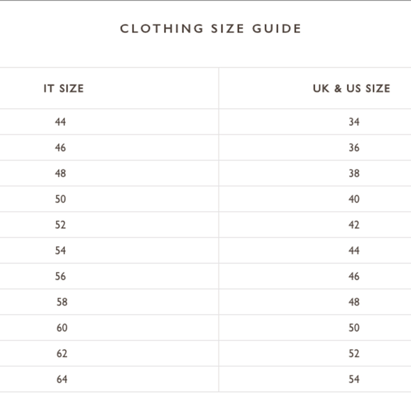 Zegna Size Chart