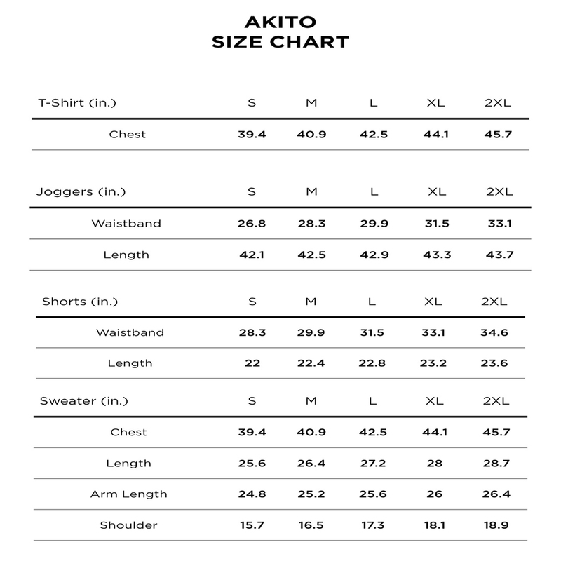 Akito Size Chart