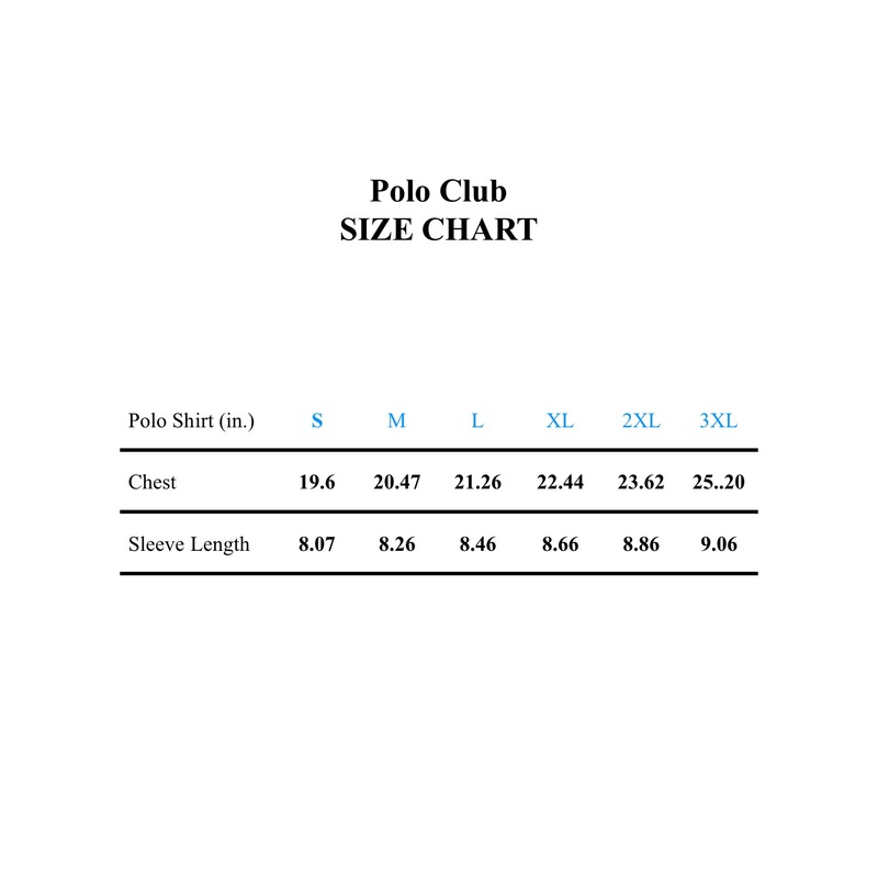 Polo Club Size Chart