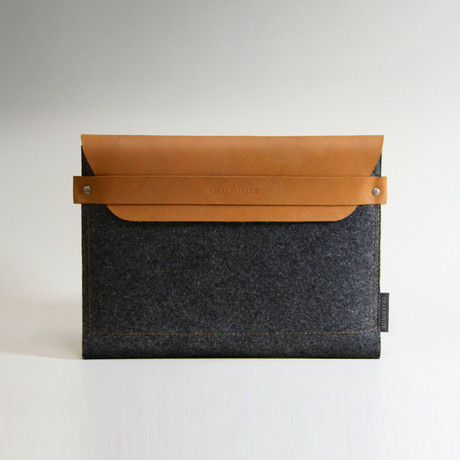 iPad Sleeve // Brown Leather w/ Charcoal Wool