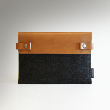 iPad Sleeve w/ Side-Clip // Brown Leather w/ Charcoal Wool