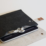 iPad Sleeve w/ Side-Clip // Brown Leather w/ Charcoal Wool