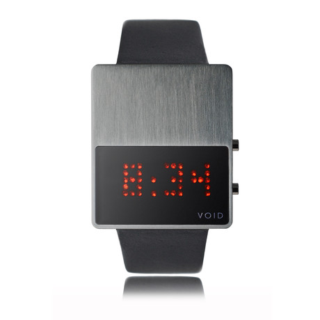 LED Watch // Brushed w/ Black Leather Strap
