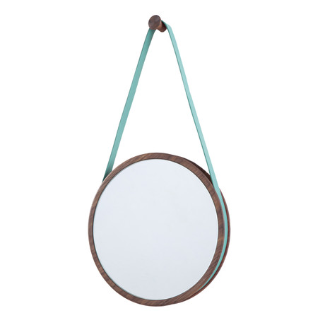 Loop Mirror Turquoise Walnut  (10.2" Diameter)