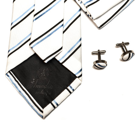 3" Tie Set Black/Blue Striped