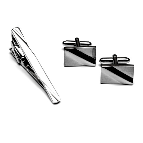 J Tie Clip & Cuff Link Set Stainless Steel