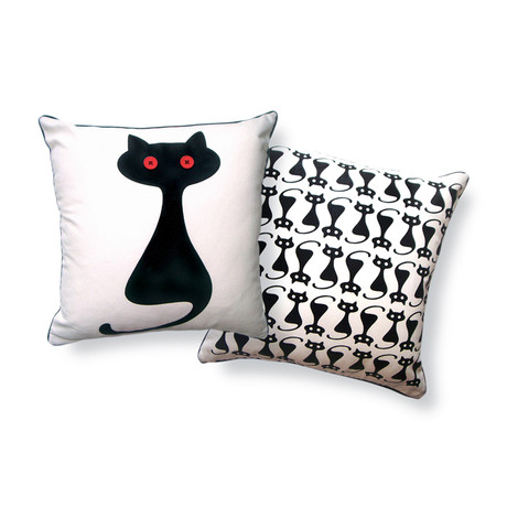 Kitty Cat with Button Eyes Pillow
