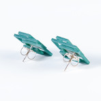 Open Square Stud Earrings Green/Silver