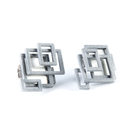 Open Square Stud Earrings Silver Alumide 