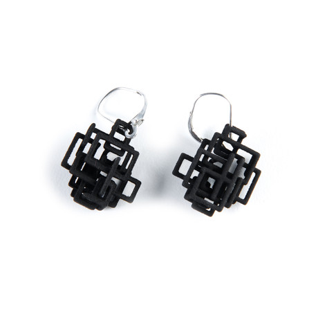 Open Square Dangle Earrings Black