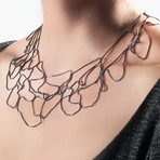 Wide Topography Necklace Oxidized Silver