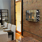 Vintage Flocked Velvet Aged Mirror Wall Firespace Horizontal (Flocked Black)