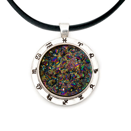 Zodiac Necklace (Raw Crystal Rainbow Druzy)