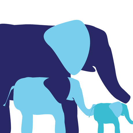 Blue Hue Elephants (20" x 20")