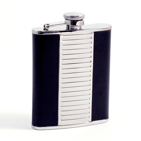 Chrome Plated Flask w/ Black Leather