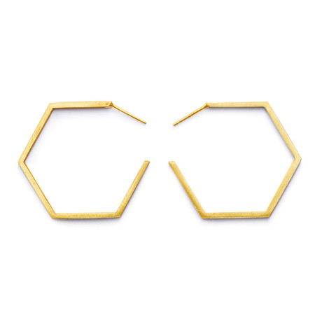 Small Hex Hoop Earring // Gold