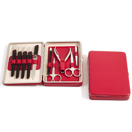 10 Pieces Manicure Set // Red Leather Case
