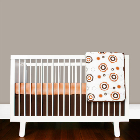 Billie 3 Piece Crib Bedding Set Orange White Olli Lime