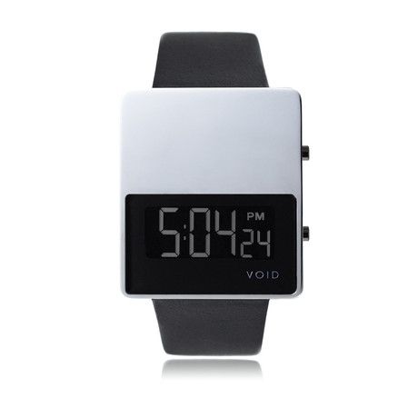 LCD Watch // Polished w/ Black Leather Strap