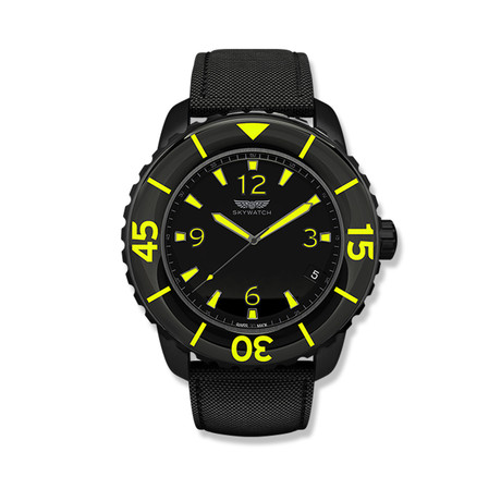 Mens 44mm Analog Watch // Black & Neon Green