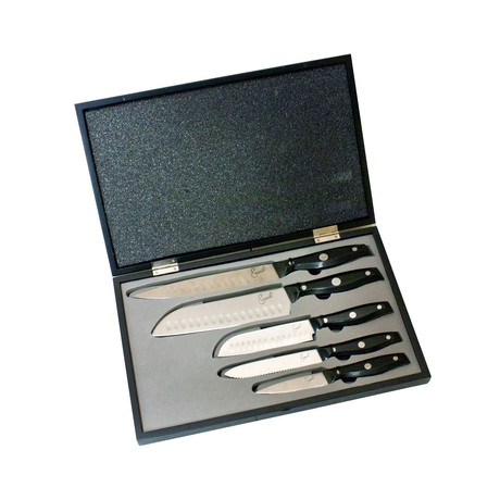 Emeril Stamped Knife Set in Wood Box // 5 Piece