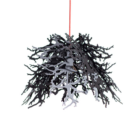 Abstraction Pendant Light (organic/branches) // Black (Red Cord)