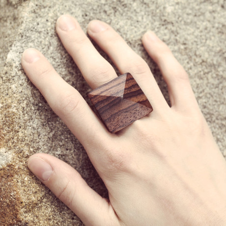 Wooden Faceted Pyramid Ring (Size 4)