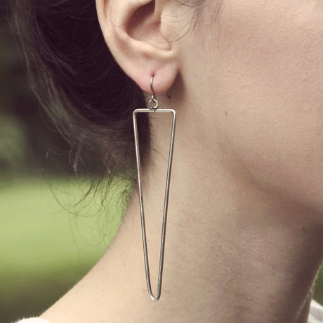 Triangular Line Earrings // Antiqued Silver 