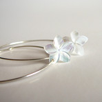 White Plumeria Hoop Earrings // Silver