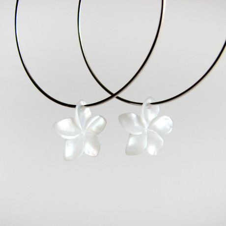 White Plumeria Hoop Earrings // Silver