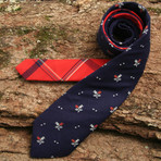 Mini Jacquard Navy Floral & Crimson Plaid Necktie