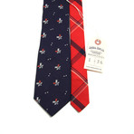 Mini Jacquard Navy Floral & Crimson Plaid Necktie